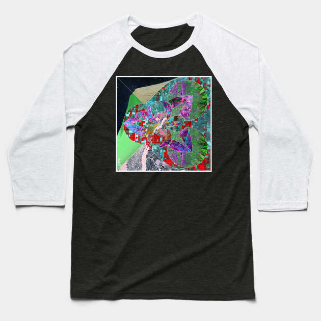 hazard city in lidar collage art in ecopop pattern Baseball T-Shirt by jorge_lebeau